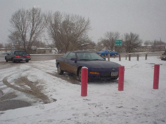 My dirty car in the snow

