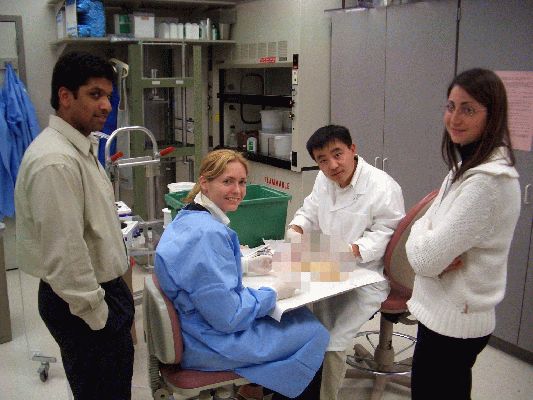 Prashanth, Me, Chao and Sabine
dissecting a hand
