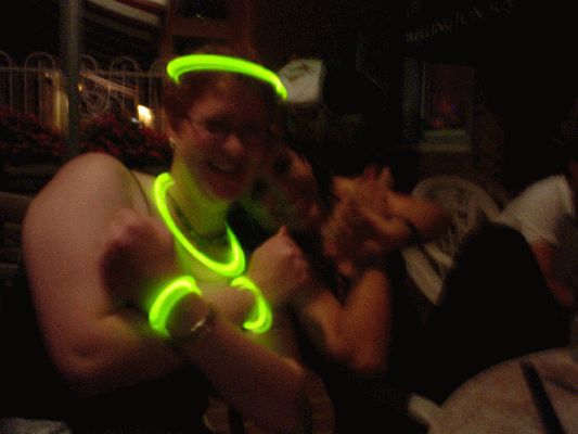 July 13 2005 City Cafe, Rochester
Heather and her glow in the dark gifts
